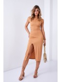 Basic midi dress with a cutout on the side, caramel 110571 - Online store - Boutique